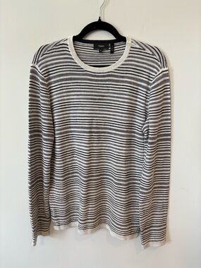 Theory Linen Black & White Striped Knit Sweater Lightweight spring medium